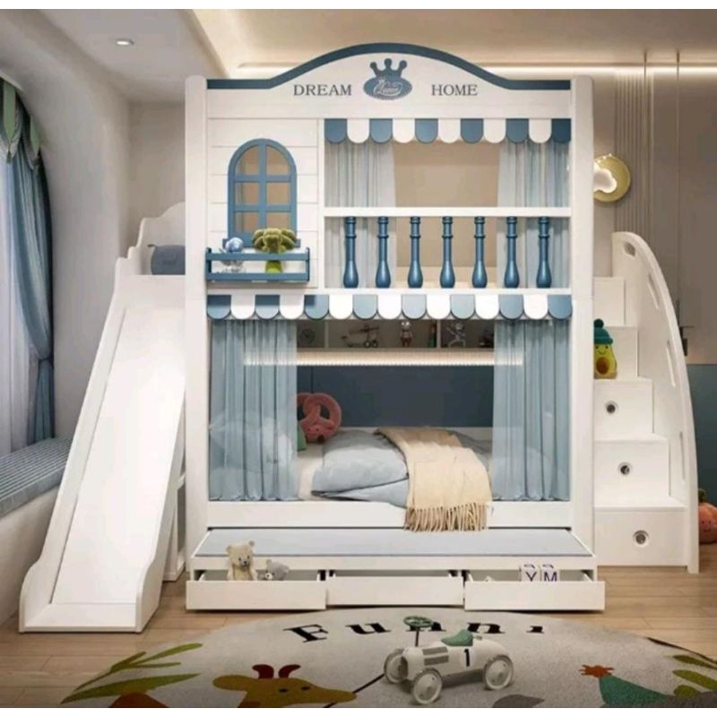 tempat tidur tingkat anak perosotan