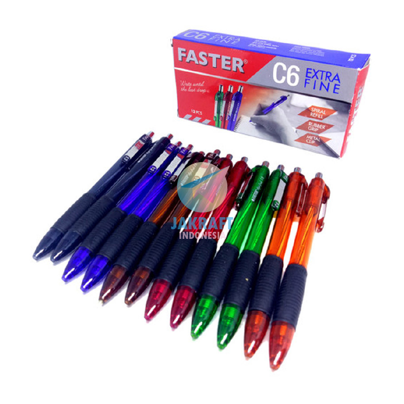 

(12 Pcs) Pulpen Klik Click Pen FASTER C6 Retractable Ballpoint Hitam Black Tebal 0.7 mm Anti Macet Anti Macet High Grade Easy Grip Solid Ink