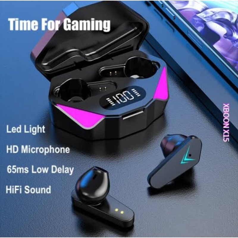 Headset Bluetooth Gaming TWS X15 Blututh V5.2 Led Smart Display Hedset Wireless Earphone Hp Asesoris