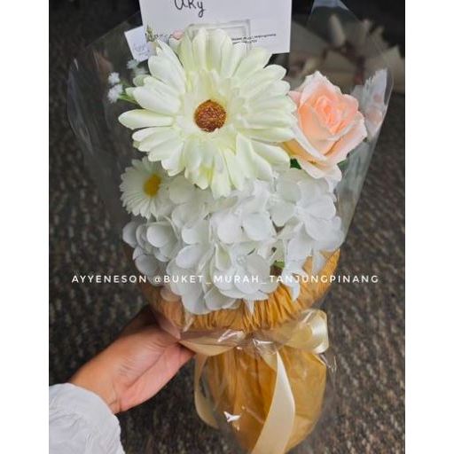 Buket Bunga Korean Style Bunga Putih Kertas Warna Coklat