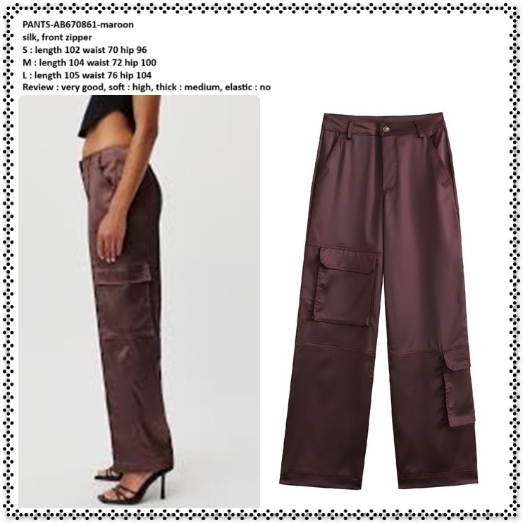 AB670861 Celana Panjang Kulot Kargo Wanita Korea Import Merah Red Maroon