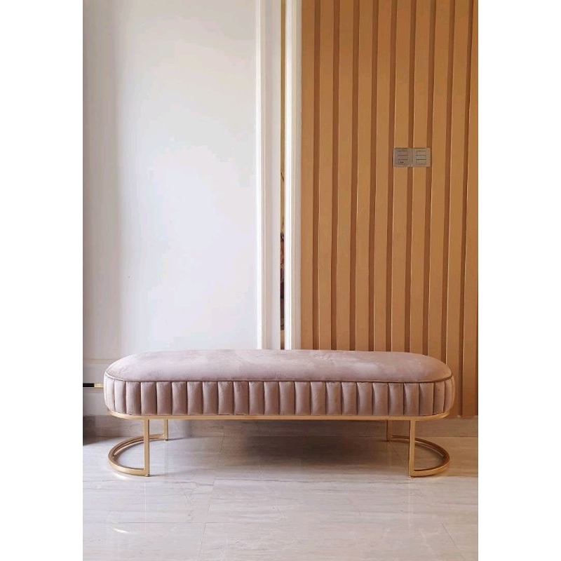 Stripes Bench Sofa Kaki Besi Gold