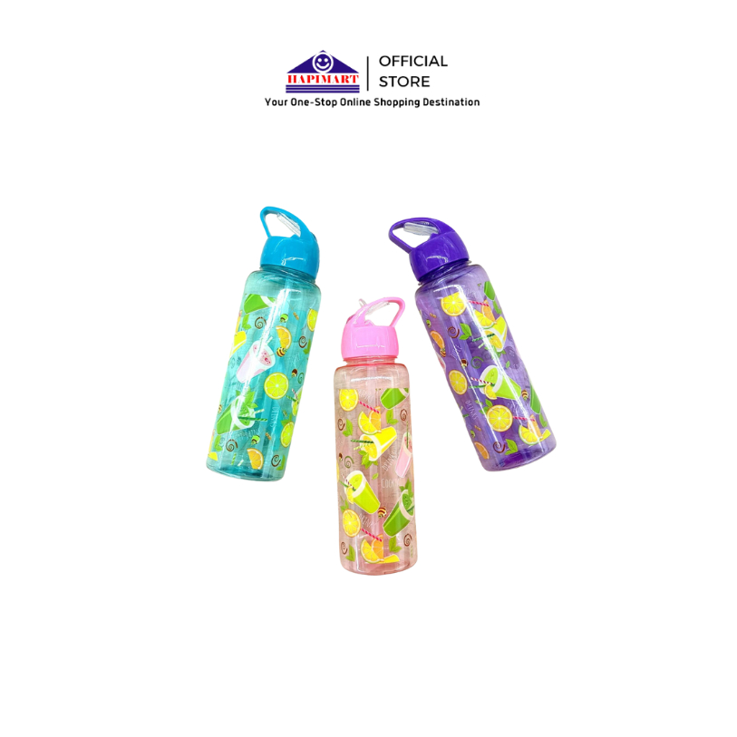 Botol Minum Plastik/Botol Minum Portable Colourful Karakter Fruit Warna Motif Lucu Unik 600ML
