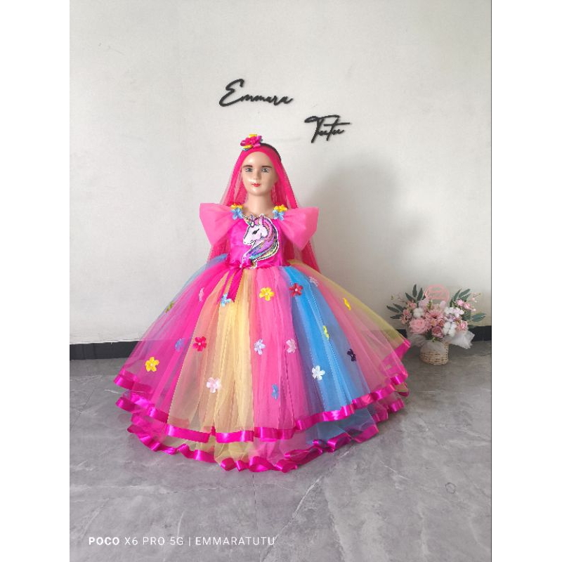 gaun pesta anak tema unicorn/dress anak gambar unicorn / baju unicorn anak / baju ulang tahun anak t