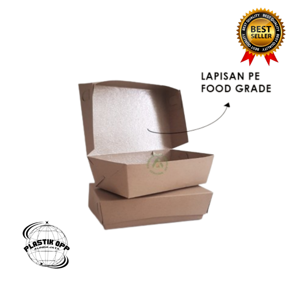 

Dus kardus Lunch Box Paper Kraft ukuran M L / Kotak Makanan Kertas Nasi Ayam Geprek Laminasi [ECERAN]