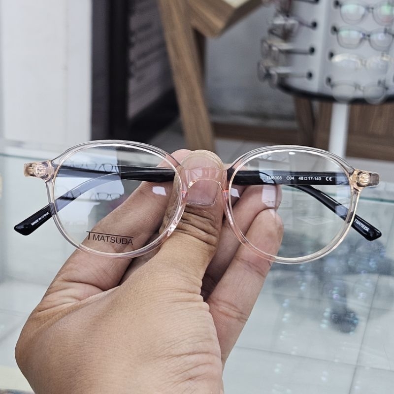 frame kacamata pria wanita bulat T Matsuda TM6008 C04 48 transparan pink