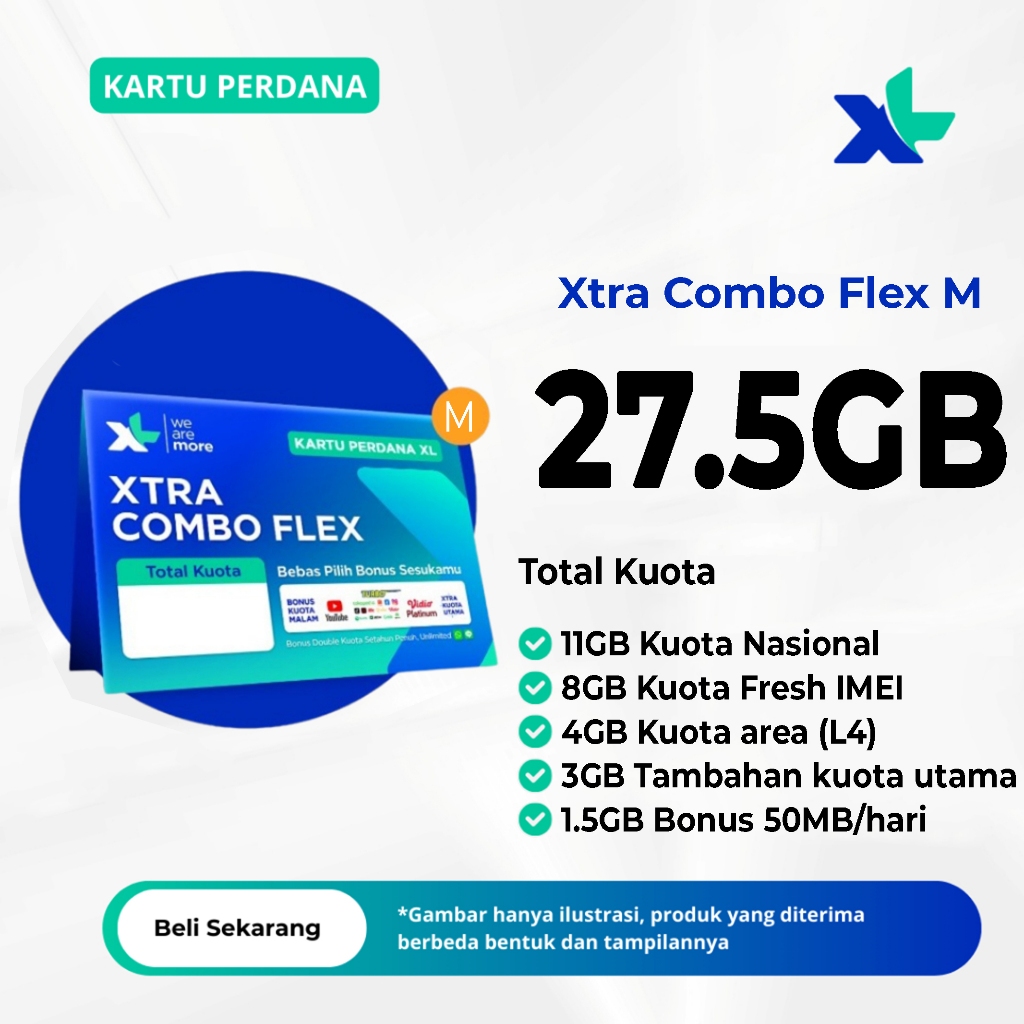 TERMURAHH Kartu Perdana Xtra Combo Flex M 27.5GB - Kartu Perdana Kuota XL Xtra Combo Flex