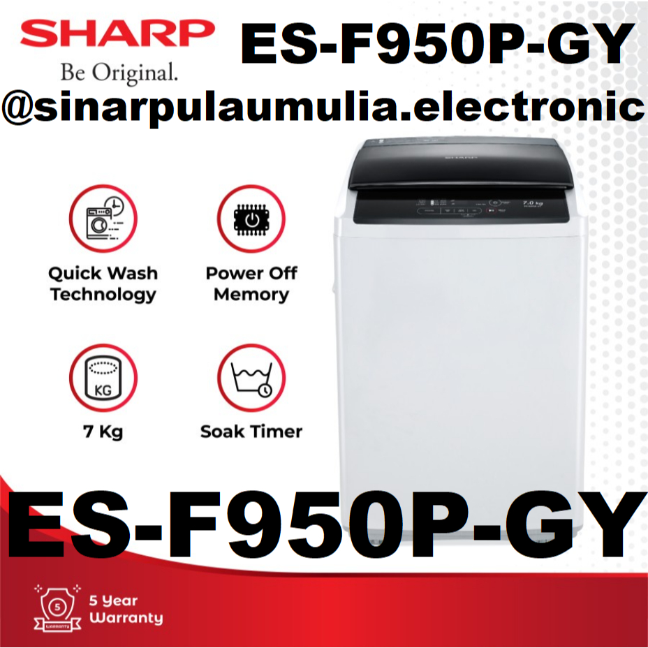 Sharp Mesin Cuci Top Loading 7.5 KG - ES-F950P-GY / ES F950P GY ESF950PGY 950P 950 950PGY