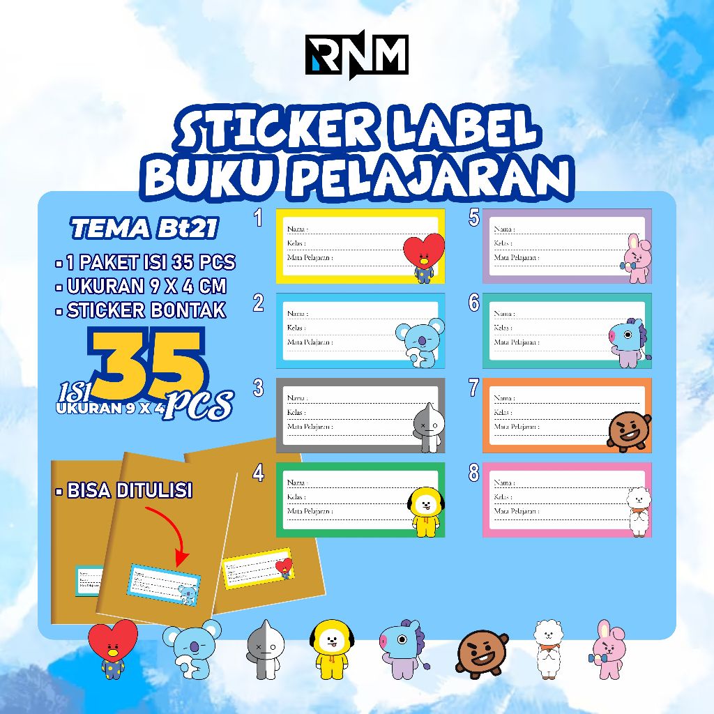 

[TEMA BT21] STICKER LABEL BUKU PELAJARAN ISI 35 PC