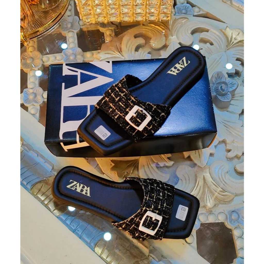 SANDAL SELOP ZARA FLAT TWEET GESPER PREMIUM KOREAN STYLE