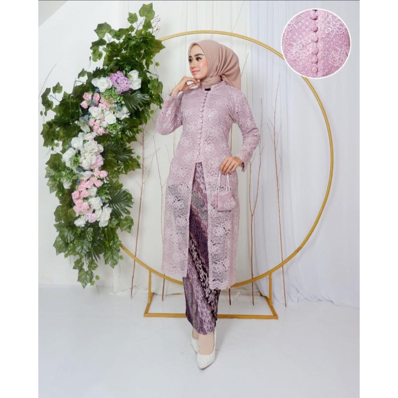 KEBAYA BROKAT KANCING-Stelan Kebaya Burkat/Tunik Modern/Kebaya