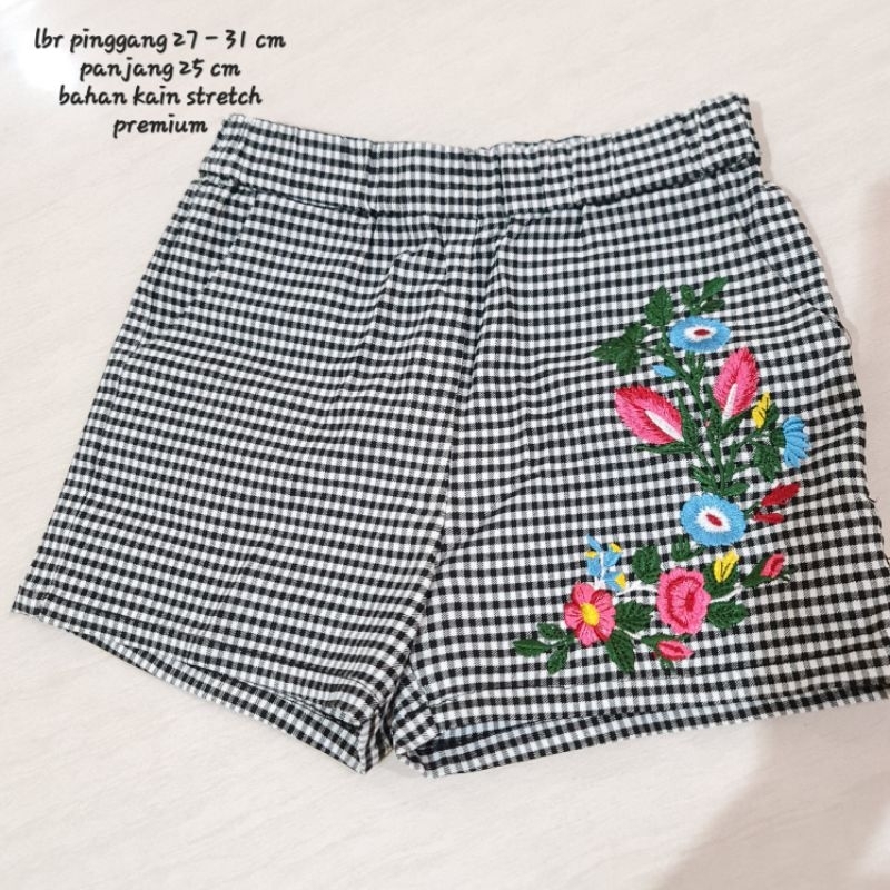 Celana Pendek Plaid Kotak Bordir RIMINI 2-3 tahun