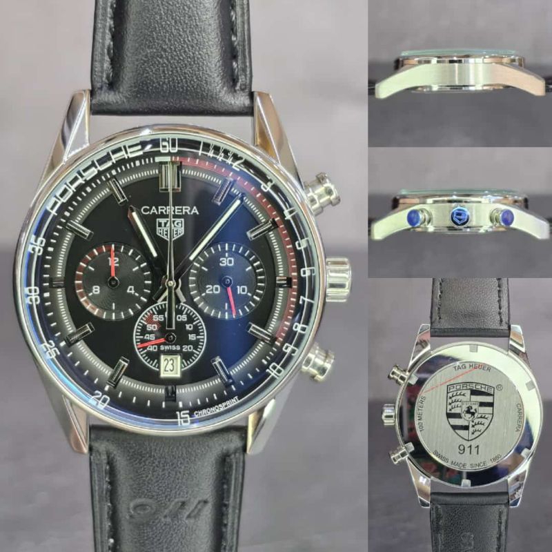 JAM TANGAN TAG HEUER CARRERA QUARTZ JAPAN CHRONO BLACK MEWAH