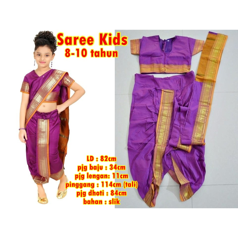 Saree Anak Instan Siap Pakai Umur 8-10 tahun / Baju Anak Perempuan India