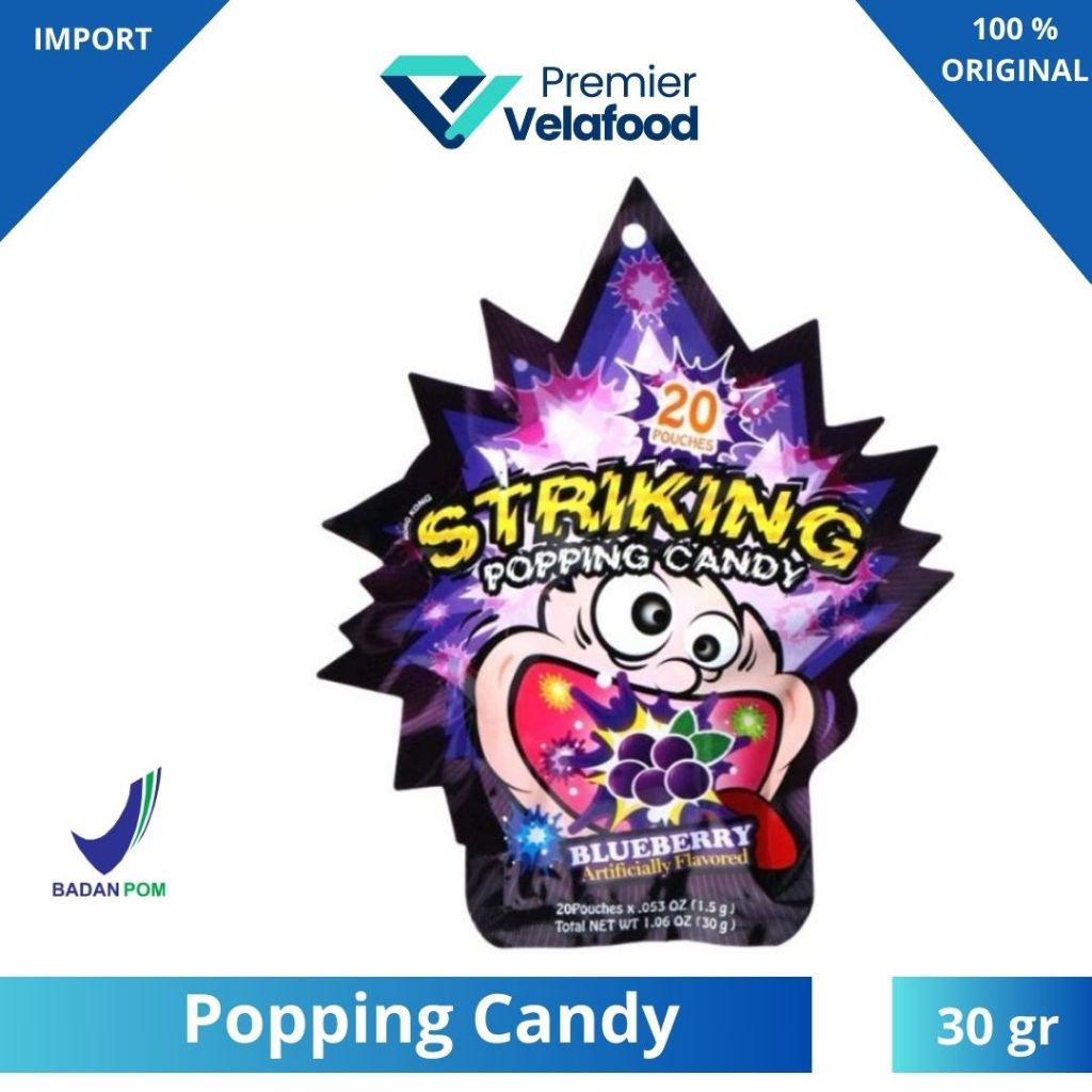 

[HALAL] STRIKING POPPING CANDY BLUEBERRY I PERMEN MELETUP-LETUP I 20 SACHET