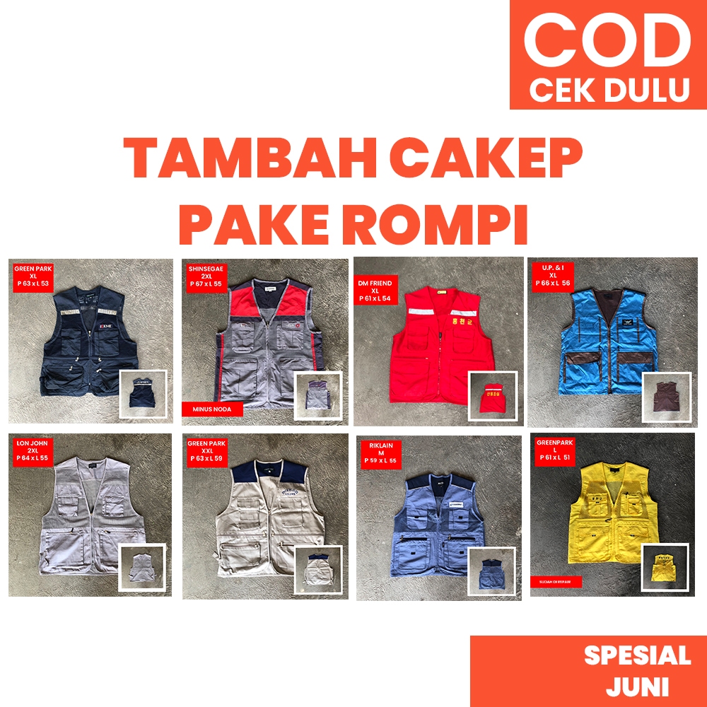 VOL 2 Rompi Vest Tactical / Safety /  Proyek / Jaring / Kerja / Mancing / Touring / Vespa / Casual /