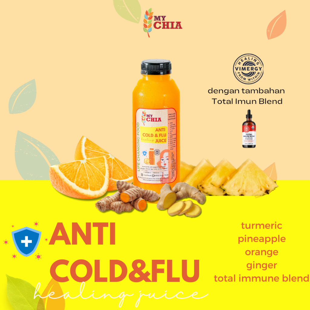 

Anti Cold & Flu Healing Juice 250ml Jus Immunity Series dengan untuk Pilek Batuk dengan Vimergy Micro C Cold Pressed My Chia