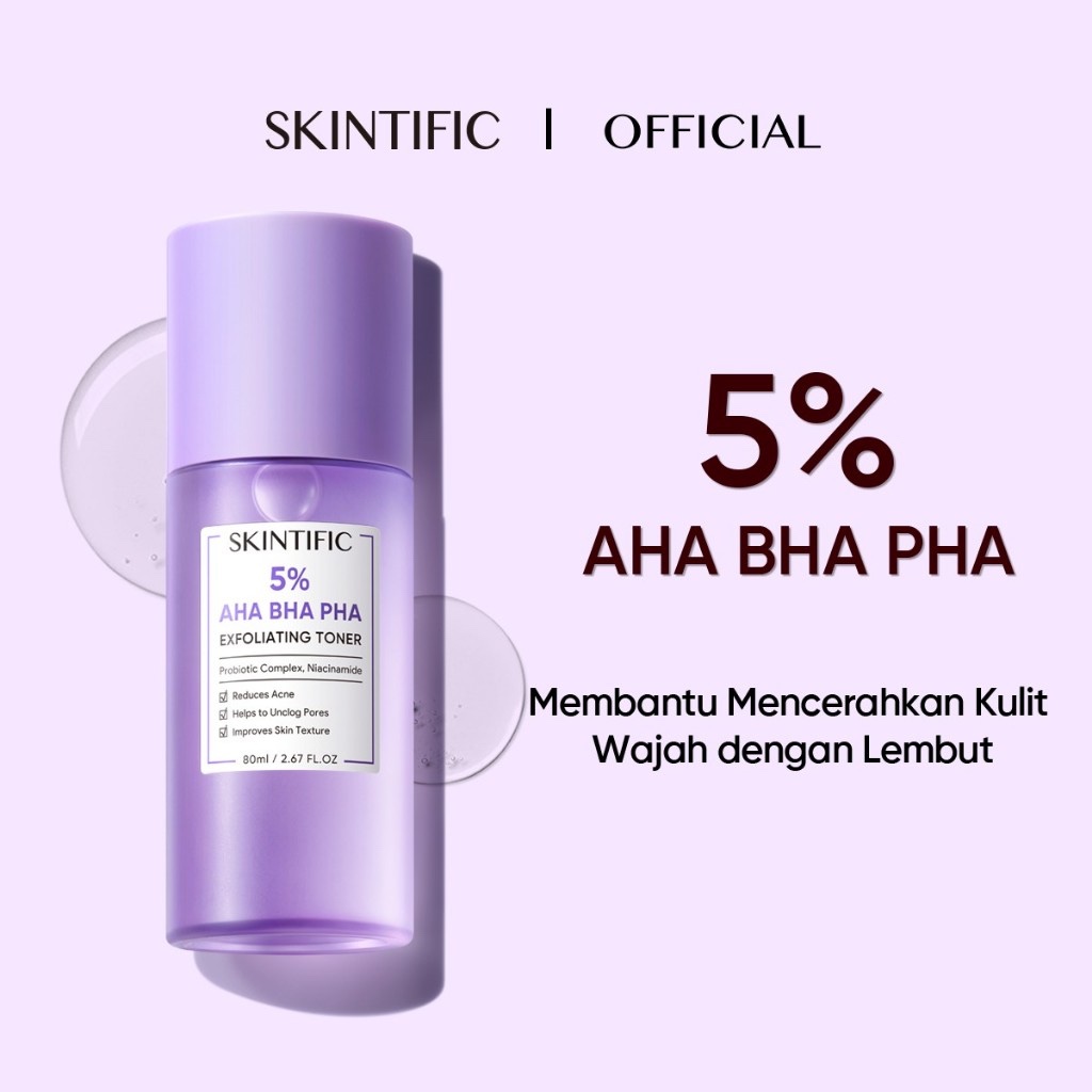 SKINTIFIC - 5% AHA BHA PHA Exfoliating Toner 80ml | Toner Eksfoliasi Wajah Exfoliating Acnes Badan E
