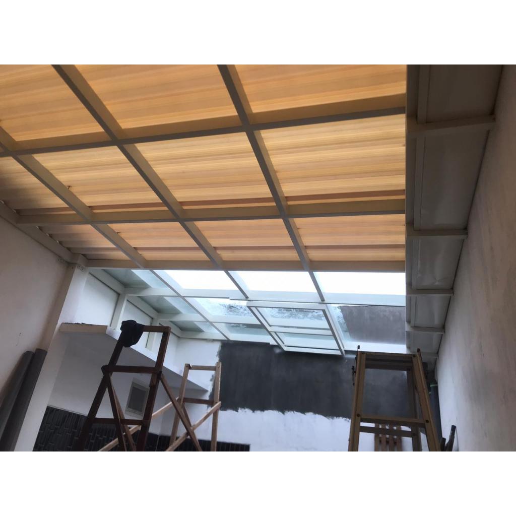Kanopi sliding kaca kombinasi rooftop / kanopi belakang dapur dan ruang jemur