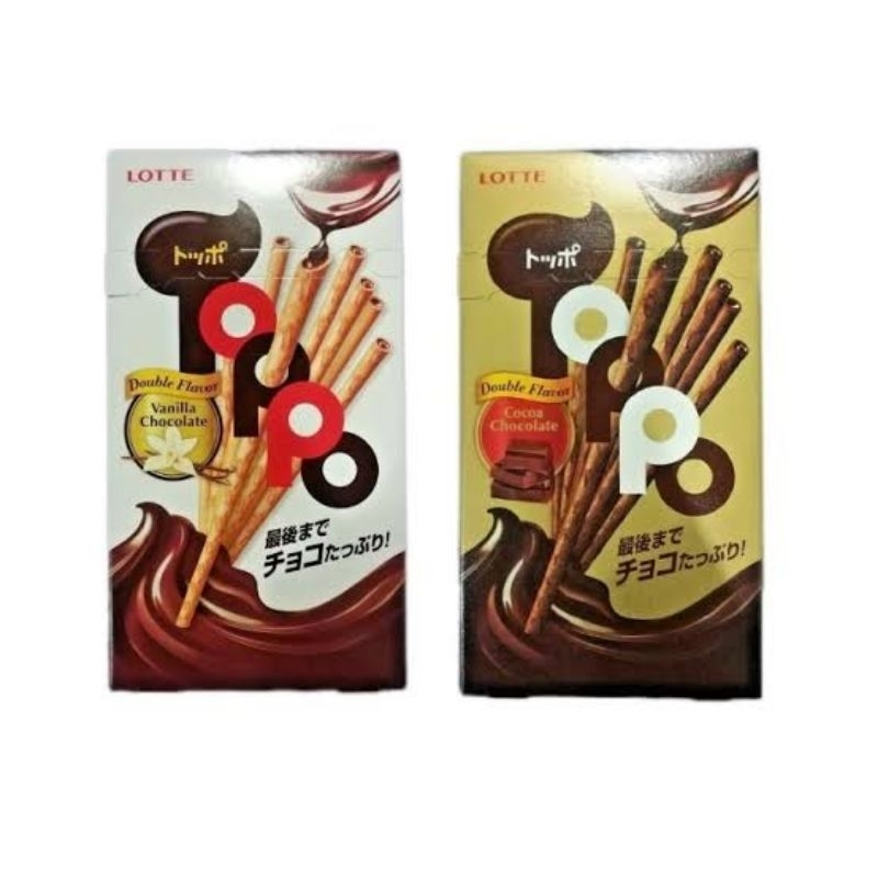 

TOPPO LOTTE COCOA CHOCOLATE STICK IN CRISPY Cokelat hitam beludru halus.. stik pretzel 1 box isi 12 pcs