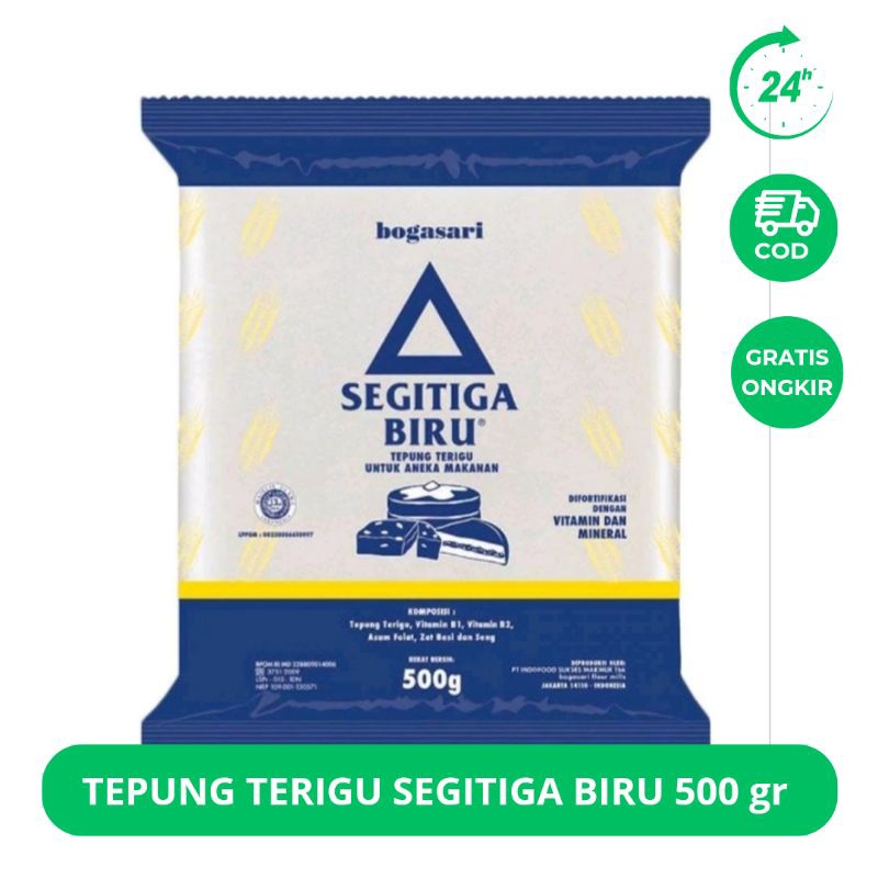 

TEPUNG TERIGU SEGITIGA BIRU BOGASARI KEMASAN 500 gr / TEPUNG TERIGU SERBAGUNA ANEKA MAKANAN KEMASAN