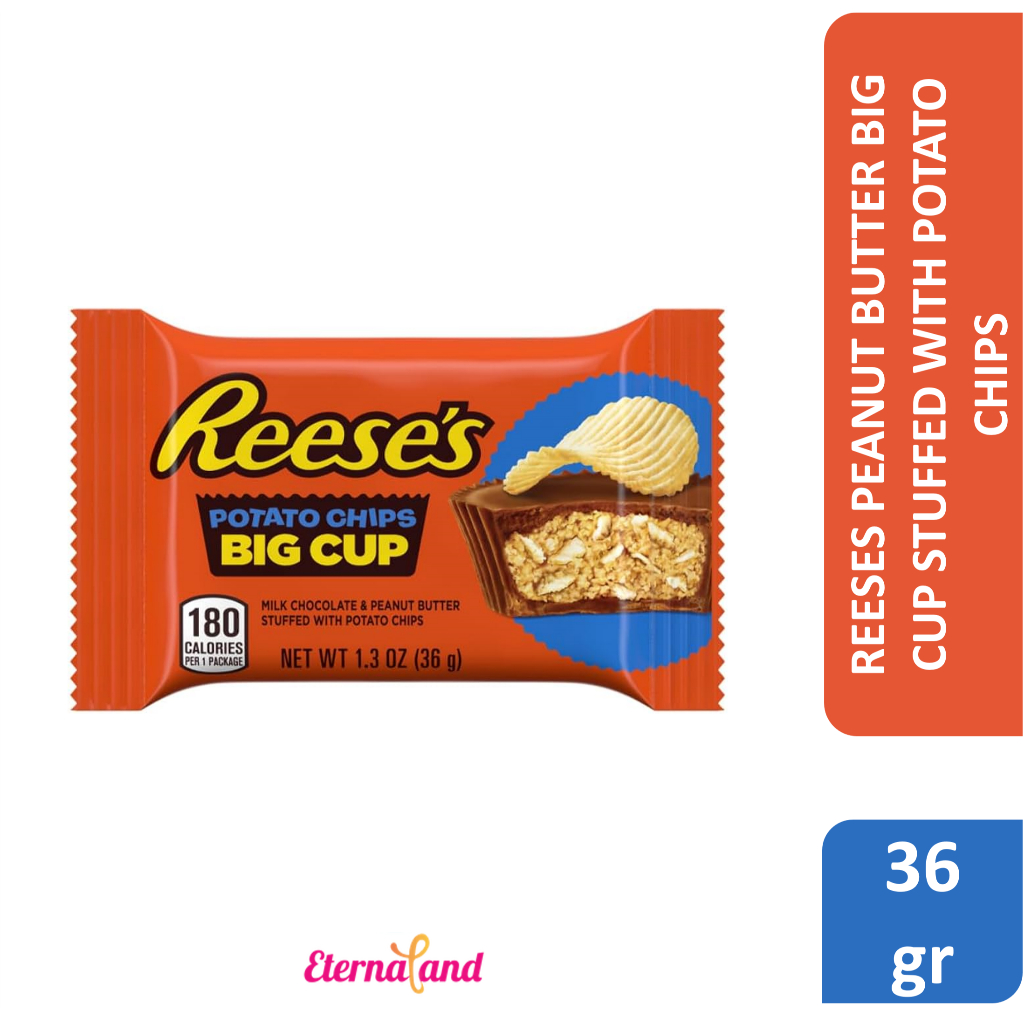 

Reeses Peanut Butter Big Cup Stuffed with Potato Chips 1.3 oz - coklat reeses impor usa