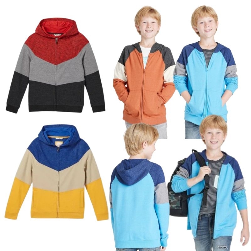 Sweater Tshirt Anak Laki-laki French Terry Colorblock Hoodie CNJ 4-16 tahun