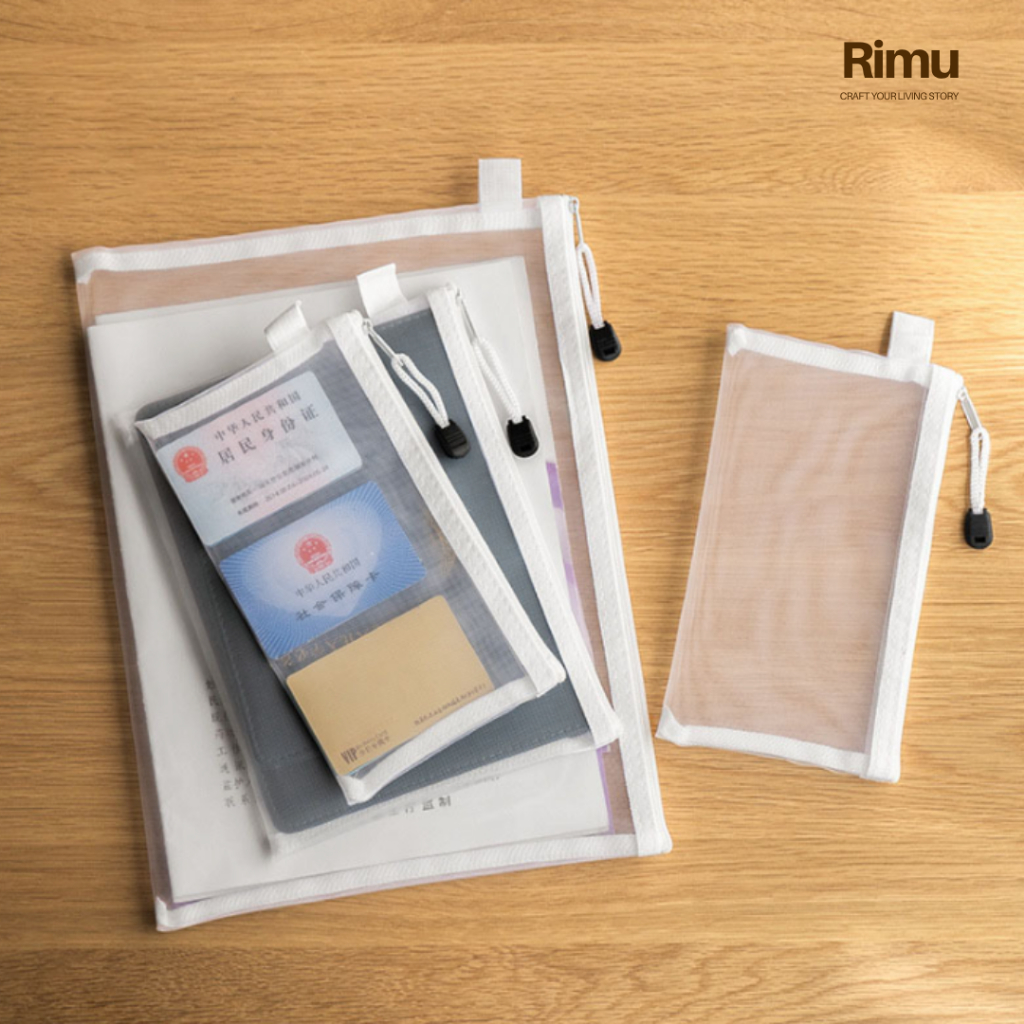 

RIMU Zipper bag A4 map sleting pola jaring warna transparan A6 A5 A4