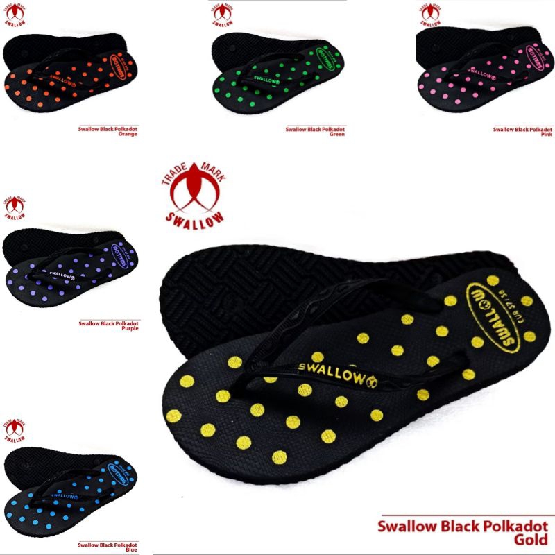 Sandal Jepit Karet Wanita Swallow Black Polkadot - Flip Flop Sandal perempuan Terbaru - Sandal Jepit