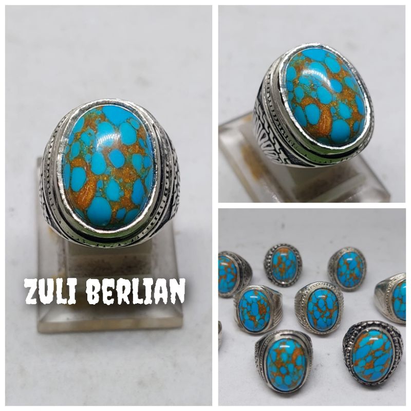 Cincin batu pirus mesir royal blue serat emas