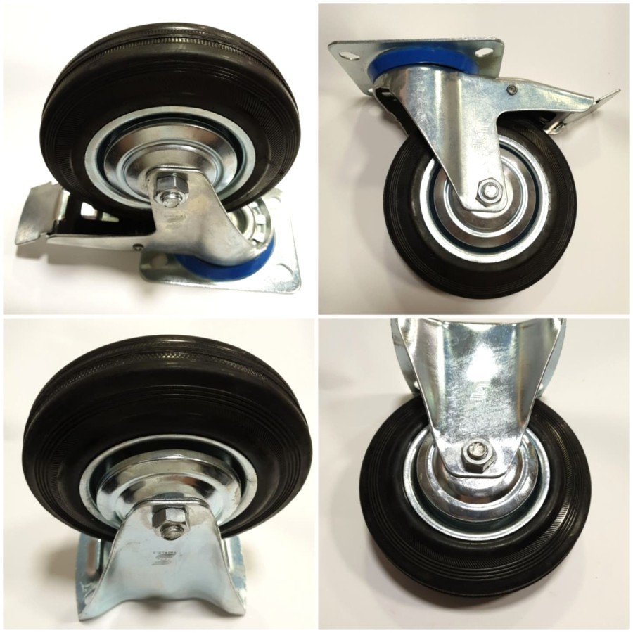 Roda troli karet 6 inch roda gerobak 6 inch 2 rem 2 mati