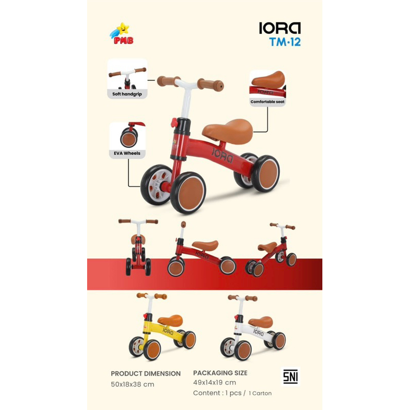PMB IORA TM12 IORA TM09 mainan anak sepeda roda eva anak sepeda dorong manual anak mainan anak doron