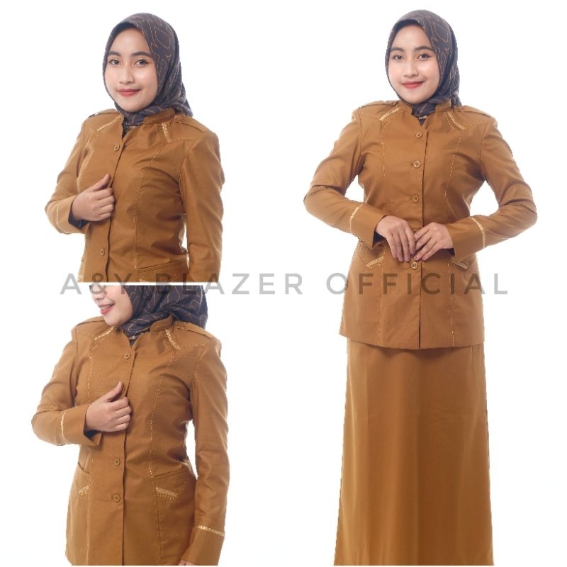 KHUSUS KAMU PRODUK [01] A&Y Blazer Baju Seragam Pemda PDH Guru / PNS Wanita Warna Khaki Tua & Khaki
