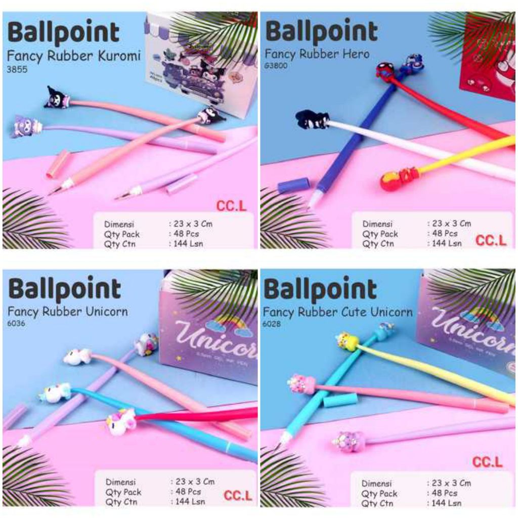 

[1 Lusin/ 12 Pcs] Bolpen/ Pulpen/Pena Gel Pen Karet unicorn kuromoi hero SNR
