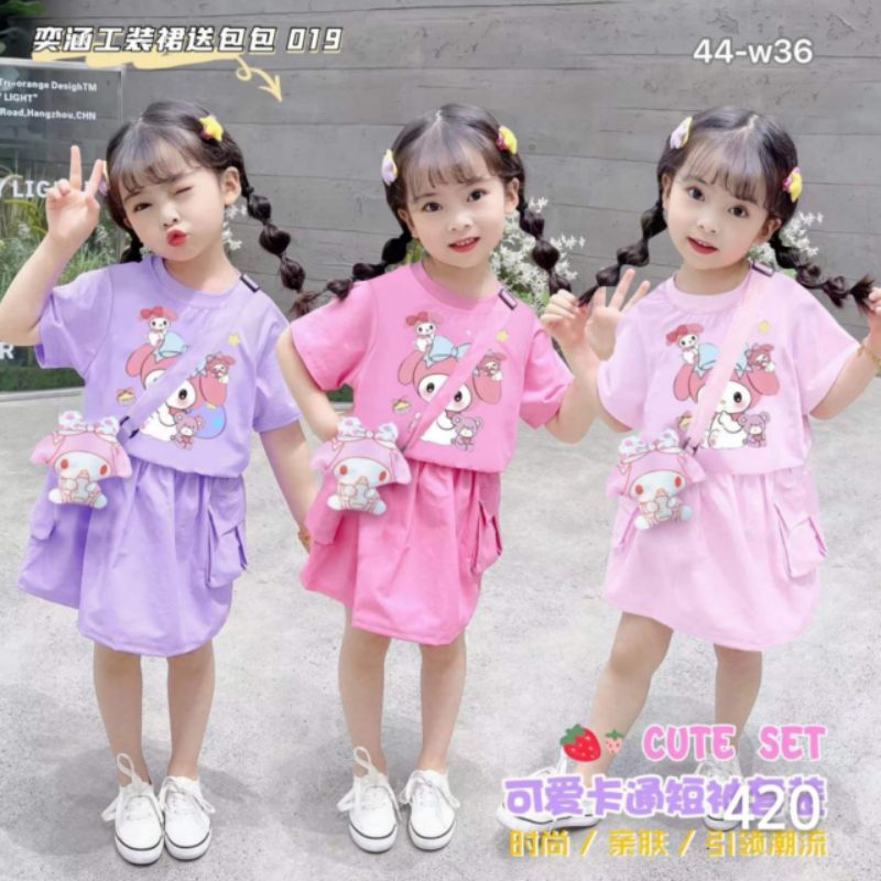 Setelan Rok Cargo My Melody (free tas) Bangkok Korean Style Premium Import Anak Perempuan