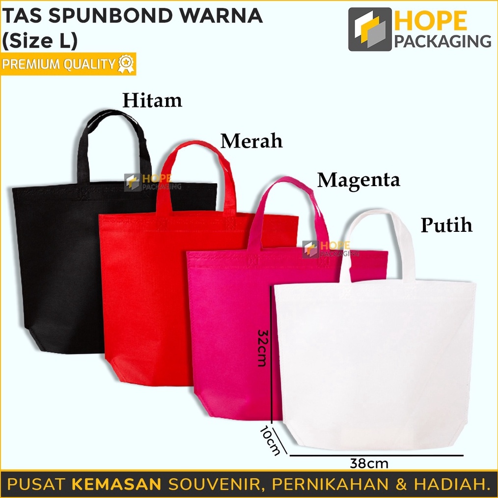 

DISKON Tas Kain Spunbond Polos Warna Tas Goodie Bag Souvenir Ulang Tahun Tas Kain Polos Tas Handle Box Size L 32x 38x 1 cm Tas Bingkisan Snack