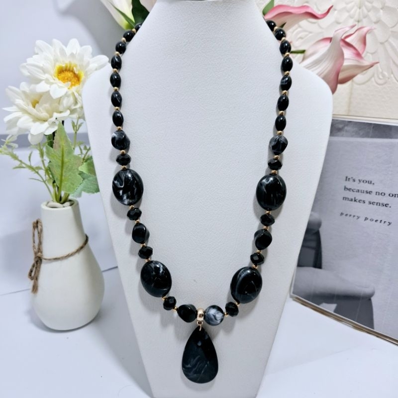 Kalung Wanita Etnik Batu Panjang Aksesoris Fashion