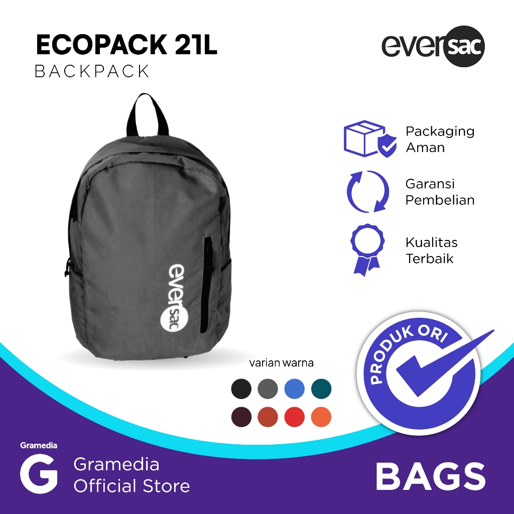 Backpack / Tas Ransel / Tas Sekolah Eversac Ecopack Grey