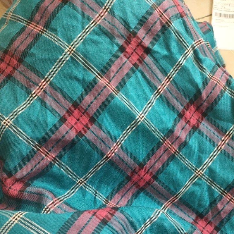 KAIN KILOAN KATUN RAYON TWILL KOTAK BIRU MERAH UTUH