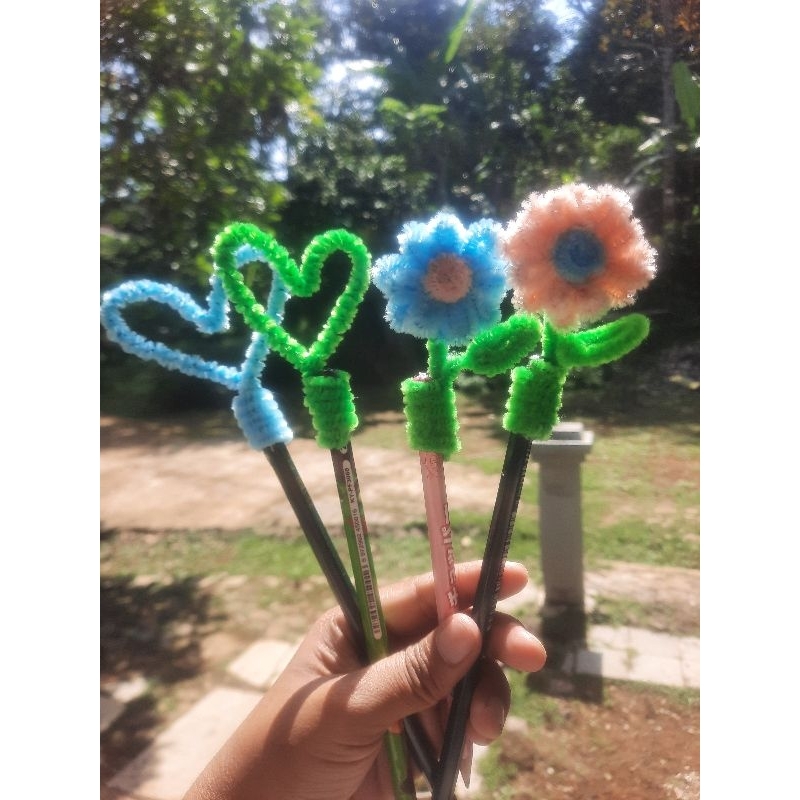 

pensil cantik, bunga & love kawat bulu