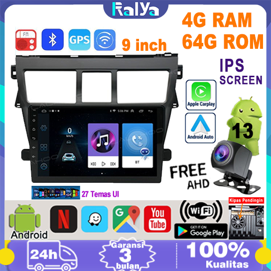 ⚡Kamera Gratis+cooling system⚡6G+64G  9 Inch  Android 13  Mobil Navigasi Head Unit Untuk  Vios 2008-