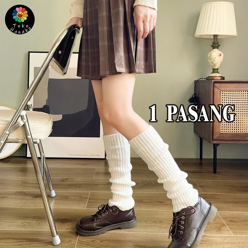 (50cm) White & Black Kaos Kaki Panjang Lolita Sock Kaos Kaki Leg Warmer Lolita Gothic Penghangat Kak