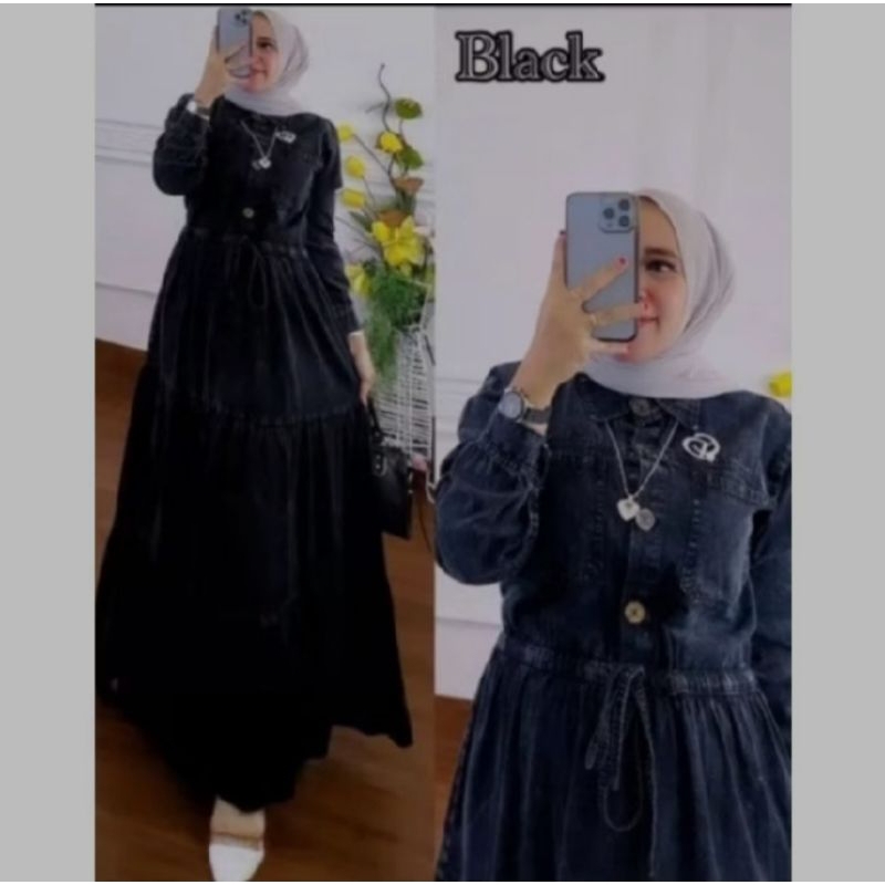 GAMIS JEANS ABAYA / SAKU DEPAN //GAMIS TERBARU