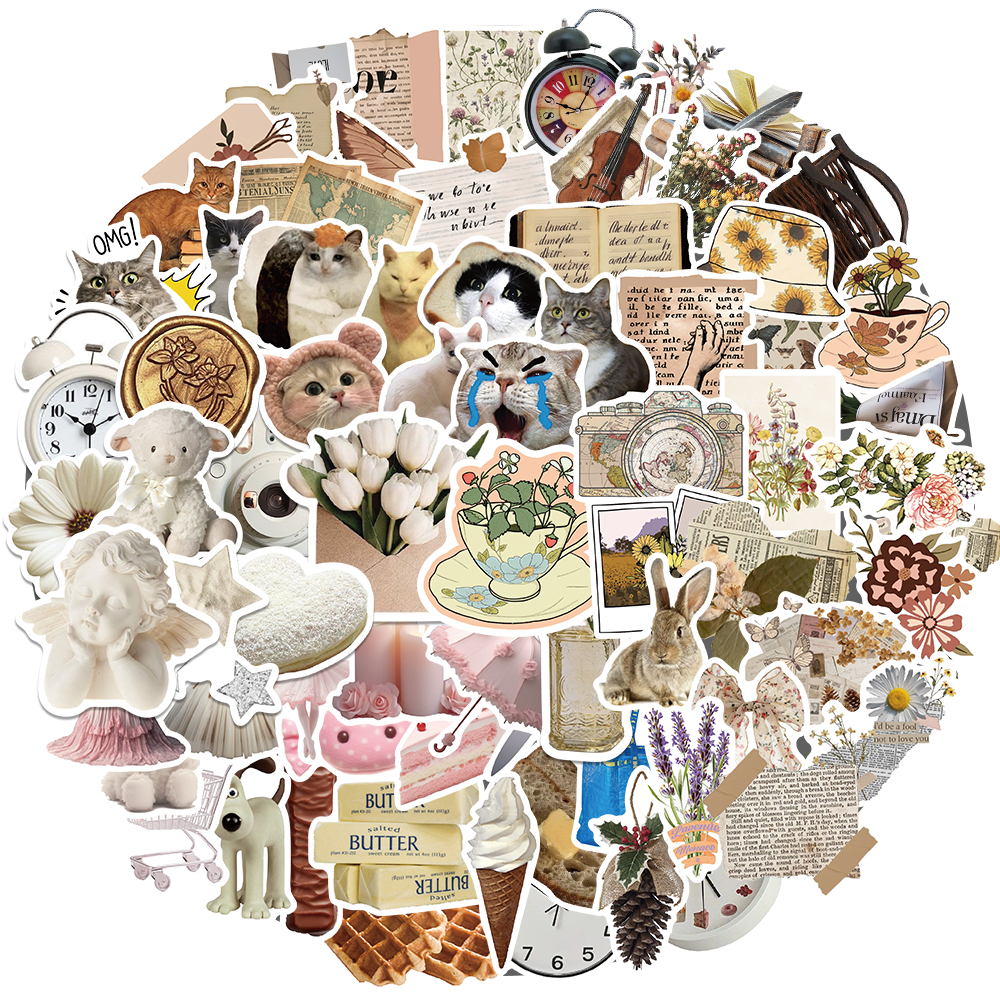 

COD✨gaya INS IKEA retro korea kucing lucu stiker untuk papan luncur/Buku Harian/Laptop/Sticker Helm Tahan Air Vinil/hp casing stiker tahan air berperekat