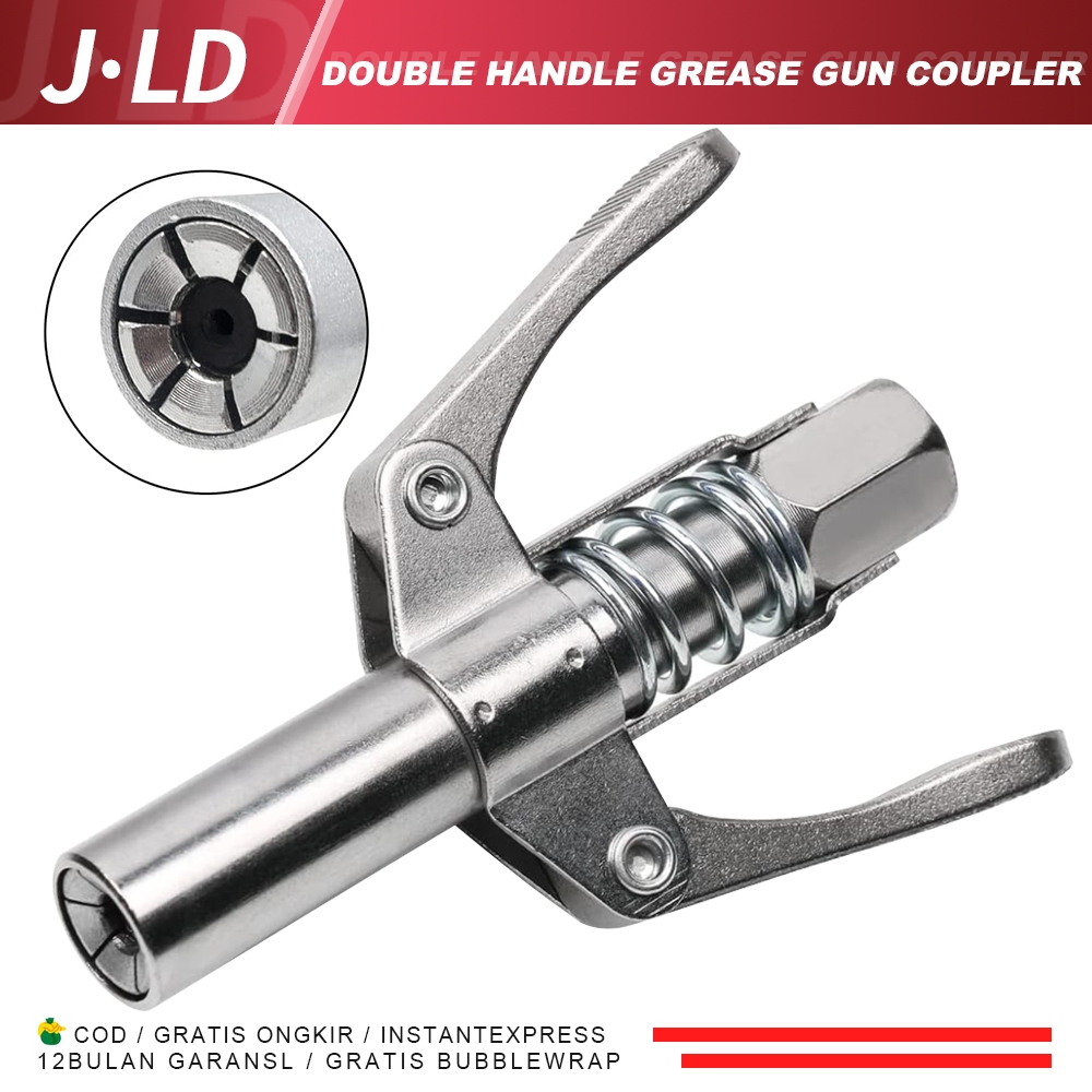 JLD Grease Coupler Kepala Grease Gun Pegangan Ganda Kepala Alat Aplikasi Minyak Gemuk