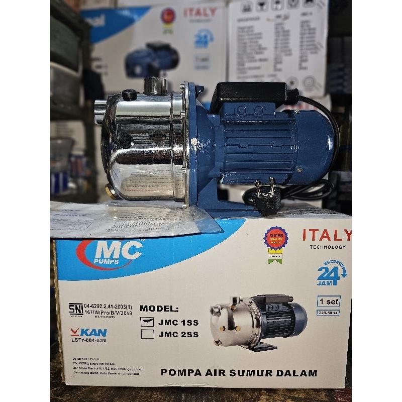 pompa air isi ulang - pompa air semi jet body stenlis merk MCPUMP /DABAVON 100 watt ( JMC1SS / JDB1S