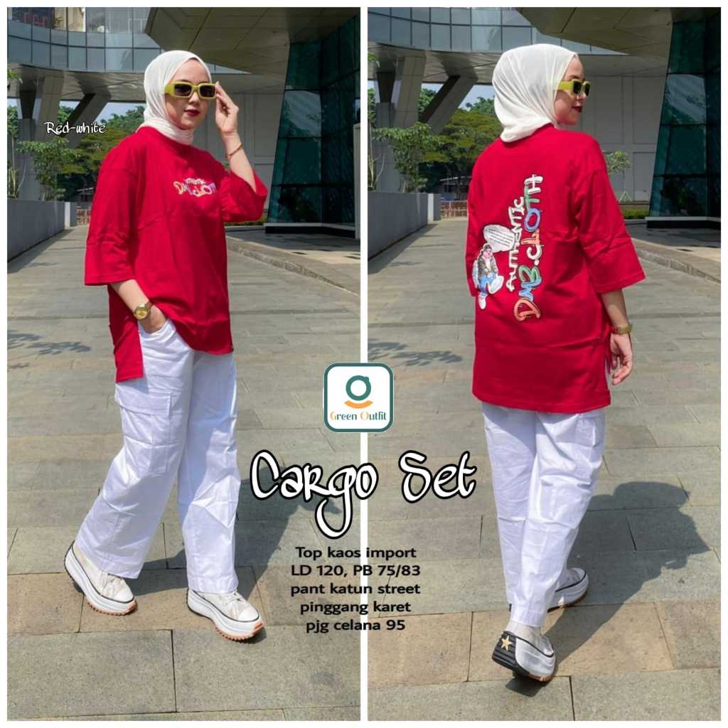 cargo setelan kaos wanita ld 120 jumbo xxxl import merah putih agustusan 2024 terbaru kekinian