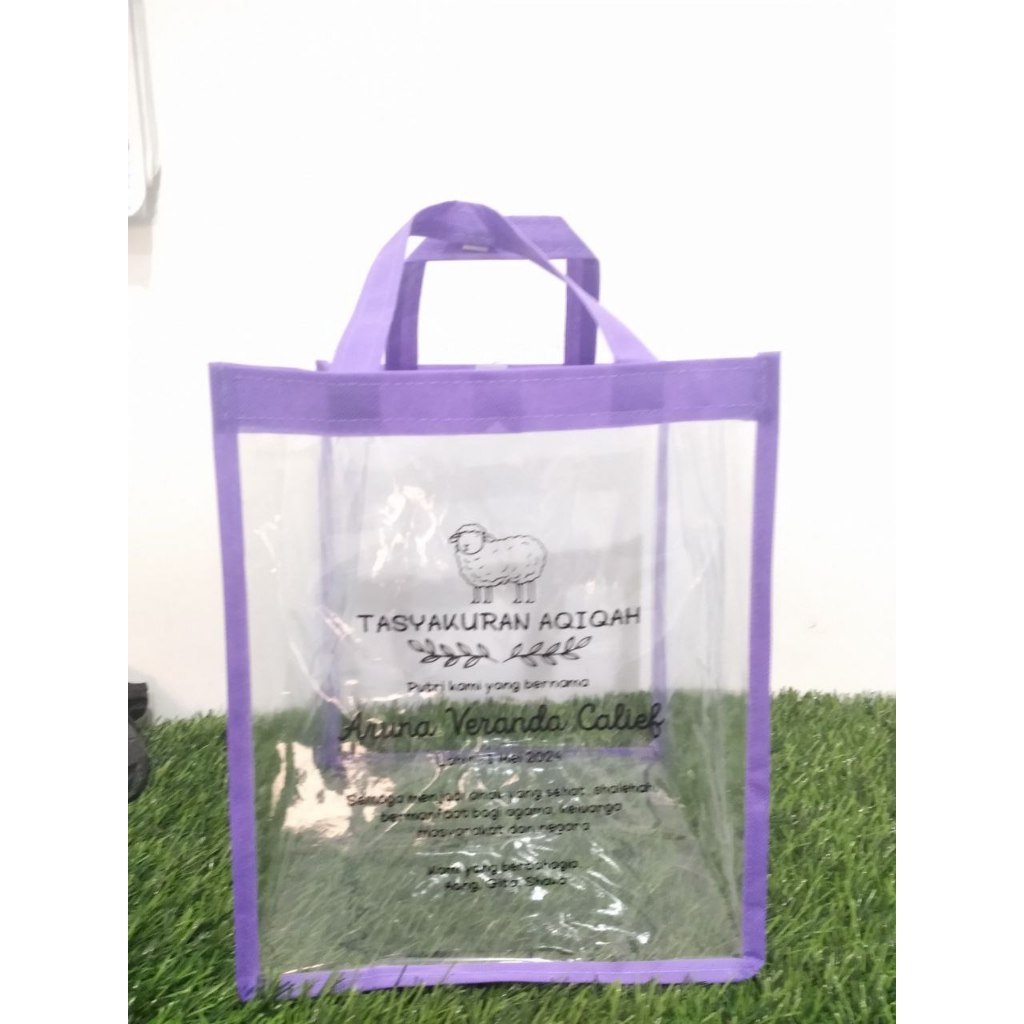 [ FREE DESAIN ] tas mika sablon murah ulang tahun, tasyakuran, souvenir toko, skincare, shopping bag