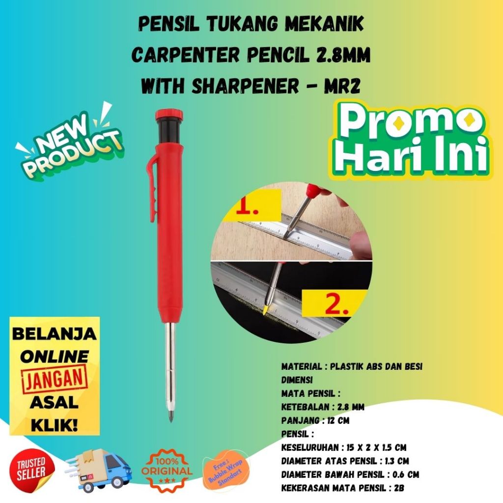 

Pensil Tukang Mekanik Carpenter 2.8mm Dengan Rautan Marking Kayu