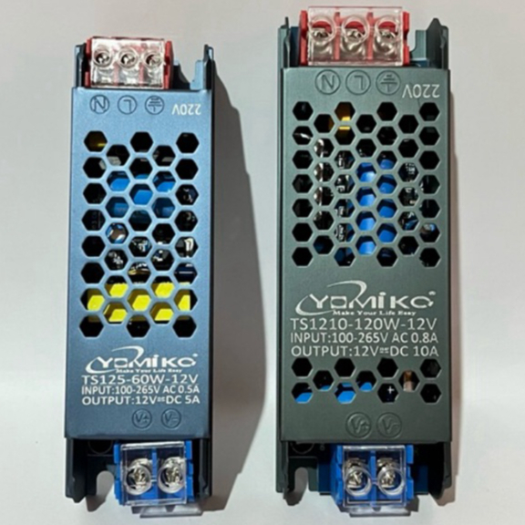 Power Supply Adaptor Switching LED Slim Travo Trafo Jaring 12V 5A / 12V 10A Yomiko LED Strip CCTV